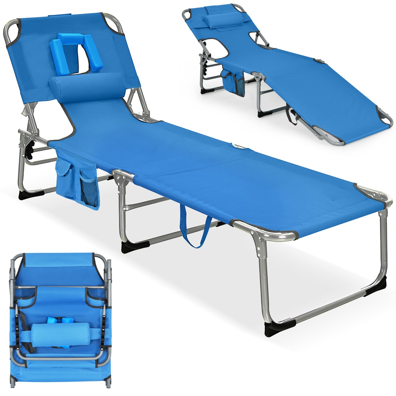 Folding Chaise Lounge Chair Bed Adjustable Outdoor Patio Beach Camping Recliner